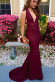 Burgundy V-Neck Sleeveless Prom Dress HZ1023