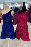 Sequin One-Shoulder A-Line Short Cocktail Gown HZ1023