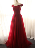 Dark Red Tulle A-Line Long Prom Dress, Beautiful Prom Dress HZ1023