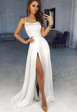 White chiffon long prom dress simple evening dress HZ1023