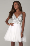 V-Neck Sequined Bodice Short A-Line Dress HZ1023