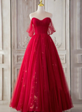 Red Sweetheart Tulle Long Beautiful Prom Dresses, Wine Red Party Dresses Evening Gown HZ1023