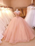 Elegant Ball Gown Long Prom Dress, Off the Shoulder Wedding Dress, Lace Beads Appliqued Evening Gown, Quinceanera Dresses HZ1023