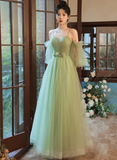 Light Green Tulle Simple Sweetheart Party Dresses, Green Long Prom Dresses HZ1023
