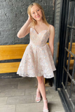 Cream Lace Appliques A-Line Short Party Gown HZ1023