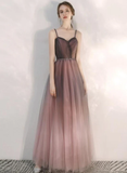 Beautiful Gradient Tulle Straps Sweetheart Long Party Dress, Long Junior Prom Dresses HZ1023