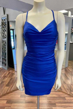 Royal Blue V-Neck Ruched Fitted Short Homecoming Dress HZ1023