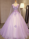 Charming Lavender Tulle Flowers Long Prom Dress, Sweet 16 Gowns HZ1023