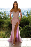 Off-the-Shoulder Sequins Mermaid Prom Dress Split HZ1023