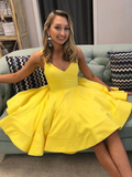 A Line V Neck Short Yellow Prom Dresses, Short Yellow Formal Homecoming Cocktail Dresses HZ1023