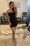 Black Sequined Strapless Mini Homecoming Dress HZ1023