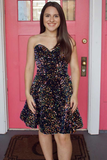 A-Line Black Multi Sequin Sweetheart Homecoming Dress HZ1023