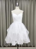 Lovely White Tulle V-Neckline Short Party Dress,Homecoming HZ1023