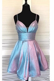 Cute Spaghetti Straps V Neck Short Homecoming Dresses Backless Short Prom Dresses HZ1023
