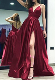 V-neck Long Prom Dresses With Slit Fashion Winter Formal Dress Popular Wedding Party Dress HZ1023