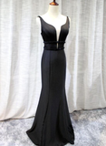 Elegant Black Mermaid Satin V-Neckline Party Dress Charming Mermaid Long Formal Gowns HZ1023