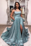 Shinning Prom Dress with Slit, Evening Dress, Special Occasion Dress, Formal Dress, Graduation School Party Gown HZ1023