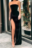 Black Strapless Mermaid Prom Dress With Split HZ1023