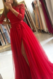 Long Sleeves A-Line Prom Dress Split With Lace HZ1023