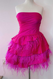 Magenta Strapless Multi-Tiered Mini Homecoming Dress HZ1023