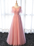 Pink Tulle Elegant Party Dress Long, Handmade Formal Gowns Prom Dress HZ1023