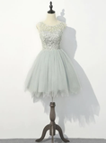 Cute Grey With Lace Round Neckline Party Dress, Women Formal Dresses HZ1023