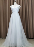 Beautiful Light Grey Tulle Long Party Dress, Light Grey Evening Gown HZ1023