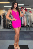 Blue Beaded V-Neck Backless Mini Homecoming Dress HZ1023