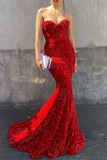 Red Sweetheart Long Mermaid Prom Dress With Sequins HZ1023