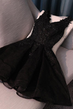 A-Line V-Neck Little Black Homecoming Dresses With Lace Up HZ1023