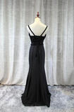 Elegant Black Mermaid Satin V-Neckline Party Dress Charming Mermaid Long Formal Gowns HZ1023