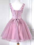 Sleeveless V-Neck Short/Mini Appliques Sweet 16 Dress HZ1023