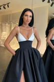 Black and White Spaghetti-Straps Prom Dress HZ1023