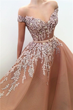 Elegant Off-The-Shoulder Appliques V-Neck Mermaid Prom Dress With Belt HZ1023
