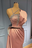 Pink Sleeveless Spaghetti-Straps Ruffles Mermaid Prom Dress With Beads HZ1023