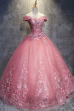 Off The Shoulder Long Ball Gown Lace Princess Prom Dresses Quinceanera Dresses HZ1023