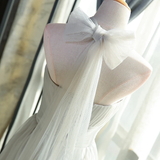 Simple Halter Tulle Long Formal Dress, Handmade Formal Gown With Bow HZ1023