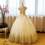 Beautiful Champagne With Gold Applique Long Party Dress, Sweet 16 Dresses HZ1023