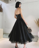 Black Tea Length Scoop Simple Tulle Homecoming Dress, Black Party Dresses Prom Dress HZ1023