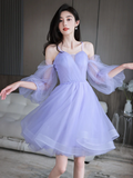 Lovely Lavender Short Party Dress Off Shoulder Dress, Cute Homecoming Dresses Prom dress HZ1023