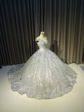 Silver gorgeous shiny elegant long exquisite sequin ball gown wedding dress modern evening dress custom dress HZ1023