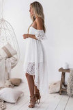 A-Line Straps Off-The-Shoulder High Low White Lace Homecoming Dress HZ1023