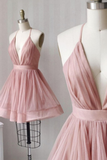 Cute v neck tulle short prom dress homecoming dress HZ1023