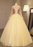 Beautiful Light Yellow Long Sleeves Quinceanera Dress, Ball Gown Sweet 16 Dress HZ1023