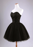 Beautiful Black Short Lace And Tulle Homecoming Dress, Sweetheart Short Prom Dress HZ1023