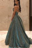 Shinning Spaghetti-Straps V-Neck Sequins Prom Dress Long Sleeveless HZ1023