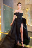 Black Off-the-Shoulder Prom Dress Split HZ1023