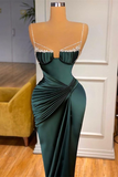 Dark Green Spaghetti-Straps Mermaid Prom Dress HZ1023