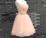 Lovely Handmade Pearl Pink Homecoming Dress, Lace-Up Short Prom Dress HZ1023
