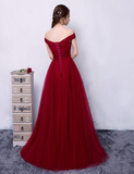 Dark Red Tulle A-Line Long Prom Dress, Beautiful Prom Dress HZ1023